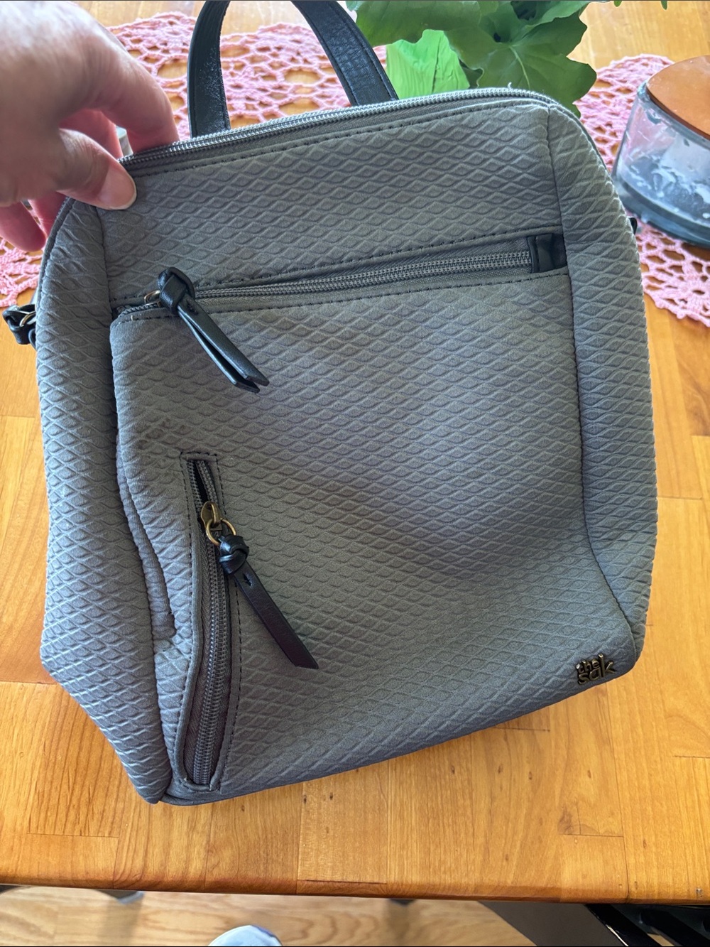The SAK Gray Quilted Backpack with Front Zippers
